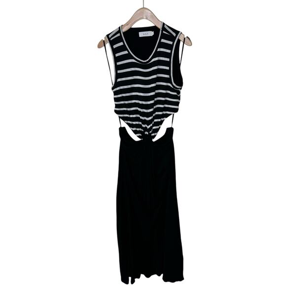 A.L.C Striped Cutout Knotted Sleeveless Midi Dress Black White Stripe SMALL - Picture 1 of 8